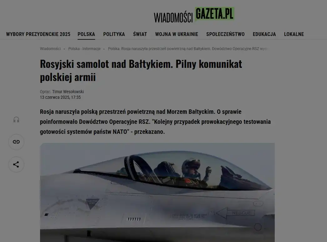 Gazeta: «Россия нарушила воздушное пространство Польши над Балтийским морем». Комментарии поляков Gazeta: «Россия нарушила воздушное пространство Польши над Балтийским морем». Комментарии поляков